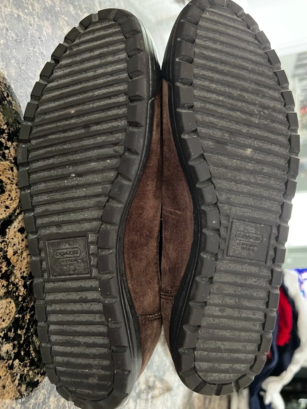 Coach Brown Quilted Suede Fur-Trim Boots
